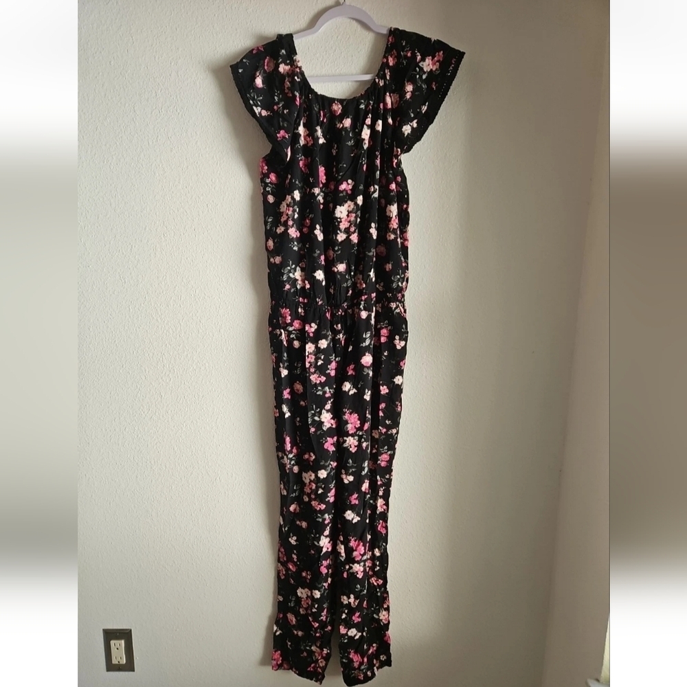 The Children's Place Black and Pink Floral Jumpsuit